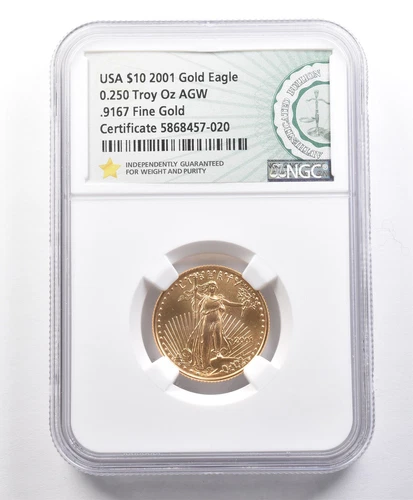 2001 $10 American Gold Eagle 1/4 Oz 0.25 Oz Gold NGC Authenticated Bullion *3212