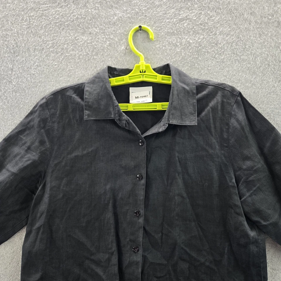 Camisa Westbound para mujer con botones PM negra de lino con cuello delantero Foto 4 de 4