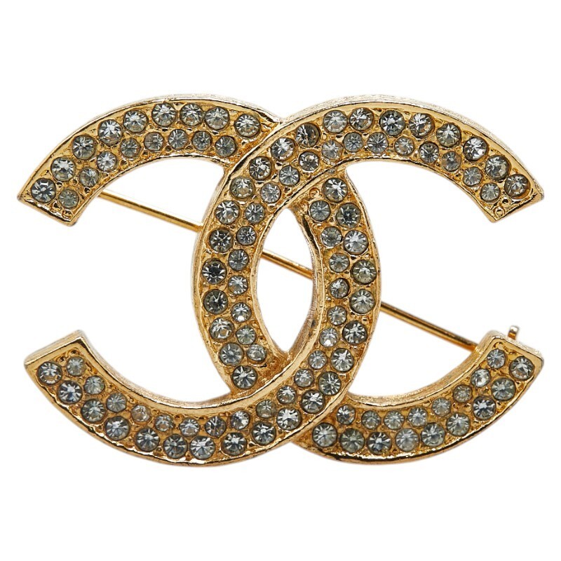 Chanel Vintage Coco Mark Rhinestone Brooch Gold Plated 608796