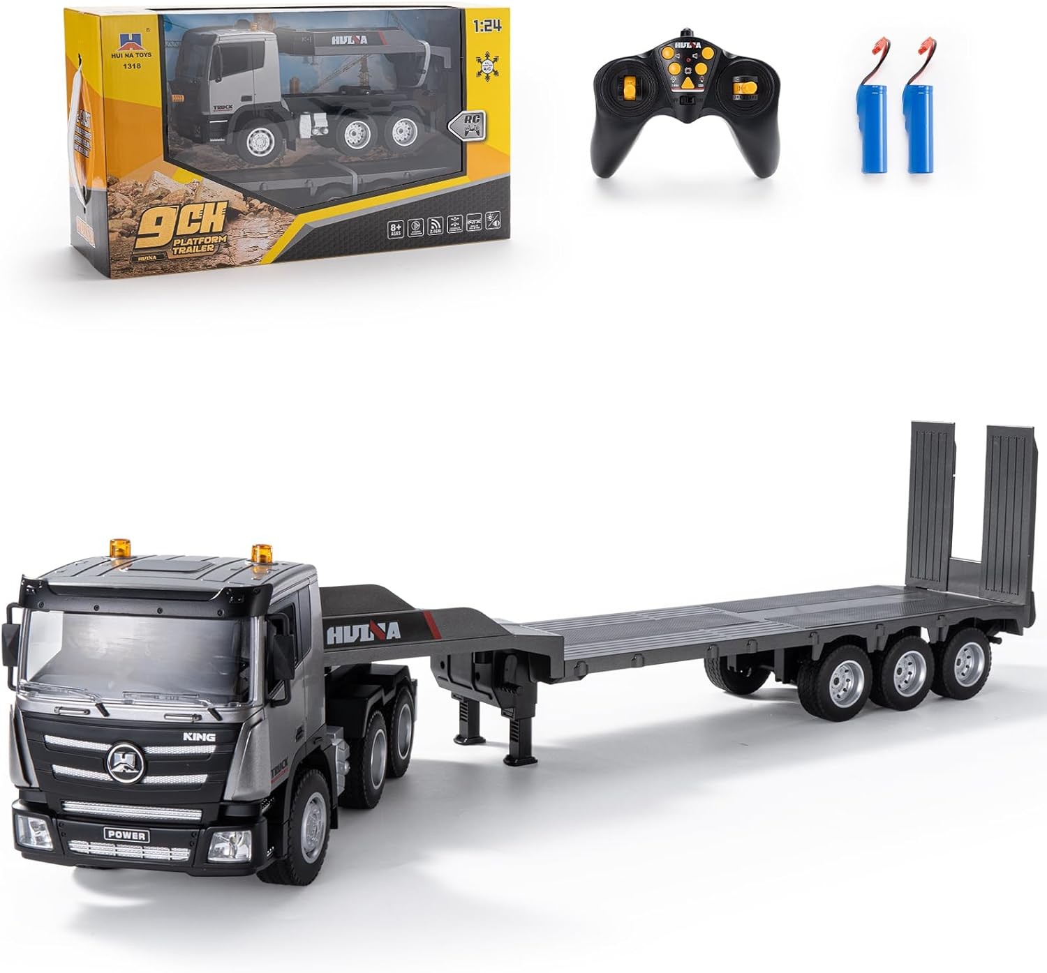 Remote Control Semi Truck Toys, 9 Channel RC Semi Truck with Trailer, Constructi