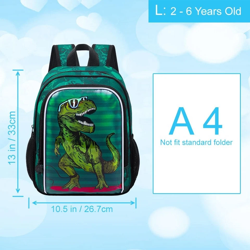 Mochila de dinosaurios para niños pequeños - Bolsa de libros de jardín de infantes resistente al agua de 13"... Foto 4 de 4