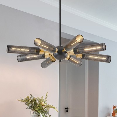 8 Lights Pendant Light Iron Mesh Shade Chandelier Modern Black Ceiling Fixtures