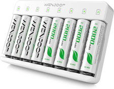 8 Slot Smart AA AAA Charger with 8 AA 2800Mah Nimh Rechargeable Batteries