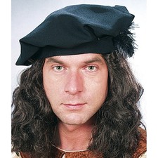 Schwarzes Barett mit Feder für Mittelalter Look Mottoparty Unisex Karneval