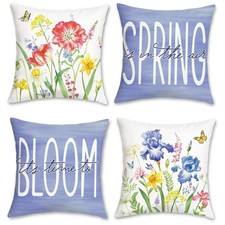 Spring Floral Throw Pillow Covers 18 x 18 Inch Flowers Butterflies Purple Soft