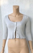 For Love and Lemons Ribbed Cropped Sweater Cardigan Lace Trim 3/4 Sleeve XS