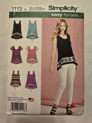 Simplicity 1113 Sewing Pattern Knit Tops Trim Variations Sz XXS-XXL NOS Uncut