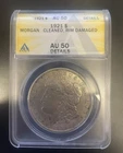 1921-P $1 Morgan Silver Dollar ANACS AU 50 Details cleaned rim damaged