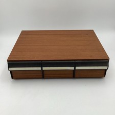 Vintage Cassette Tape Storage Wood Look Case Cabinet 3 Drawer Holds 36 Tapes