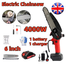4000W Electric Cordless 6" Chainsaw One-hand Saw Wood Pruning Cutter 1/2 Battery