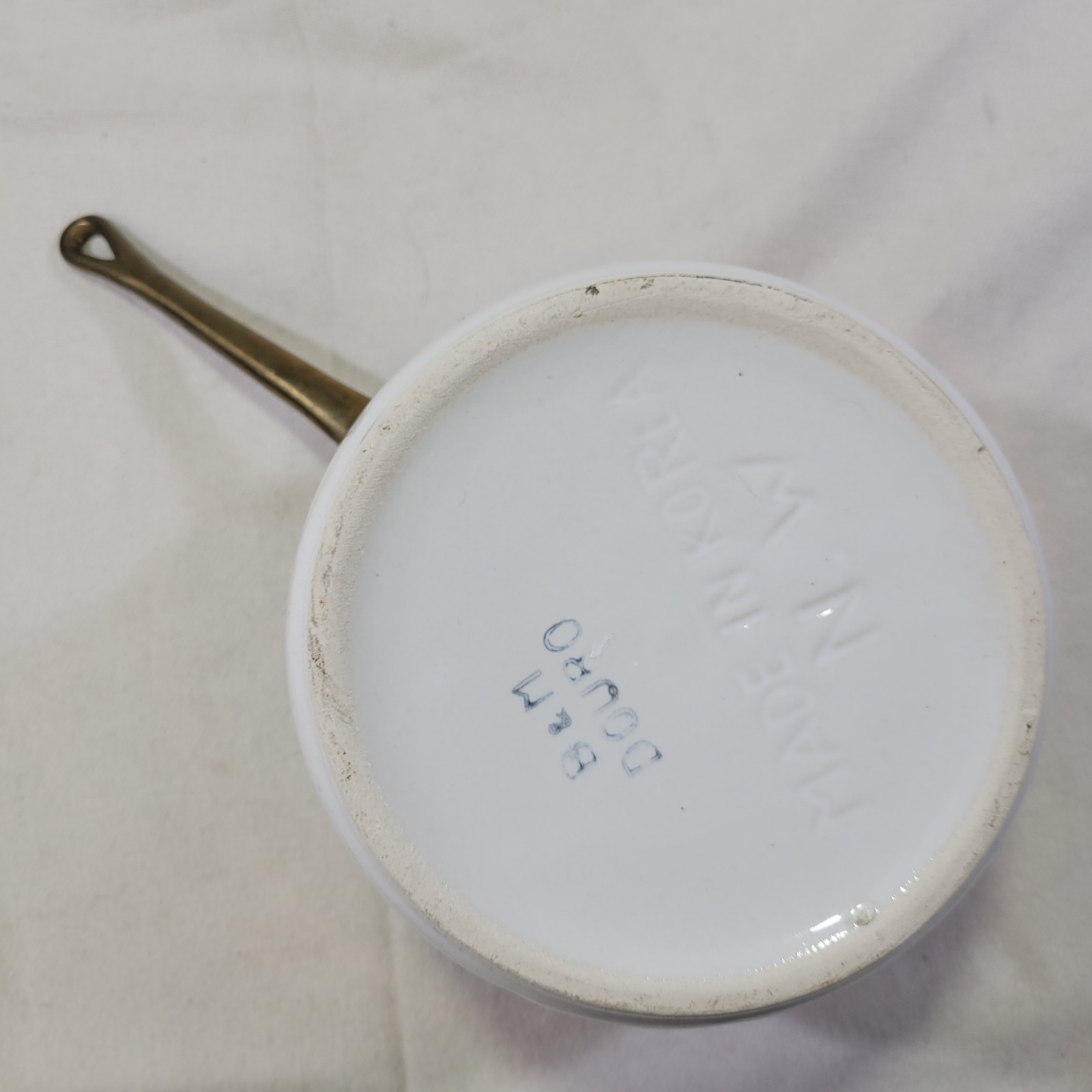 VTG B&M Douro White Ceramic Double Boiler Pot Copper And Brass Handle ...