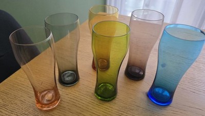 6 Vintage Tajima Japanese Drinking Glasses Multicoloured EC. 15cm Tall. RARE!
