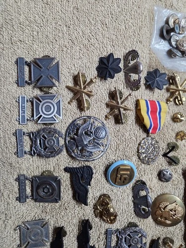 Huge Lot Of Vintage Military Pins And Buttons , Sterling , Ww2