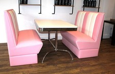 American Diner Furniture 50s White Table And Pink Booth Set Commercial Grade