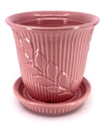 Vintage 1950s SHAWNEE Art POTTERY Ribbed PINK #465 PLANTER Leaf MCM Flower Pot