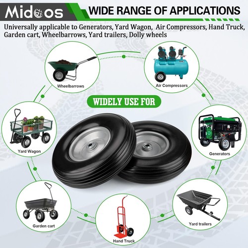 2 Pack 4.00-6 Tire Flat Free 13 Inch Wheelbarrow Tires with 5/8" or 3/4" Adapter - Picture 6 of 7