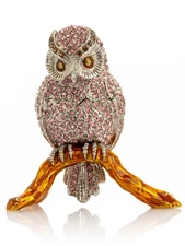 Keren Kopal Owl on a branch  Trinket box Decorated with Austrian Crystals