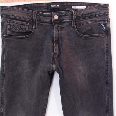 Herrens Replay M914 ANBASS Slim Tapered Elasthan Grau Jeans W34 L32