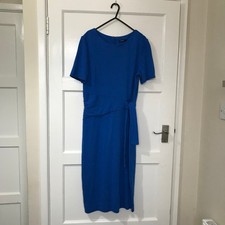 Roman Royal Blue Midi Dress Size 12 Short Sleeve Round Neck Shift Thick Jersey