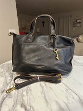 FOSSIL 1954 JULIA Satchel BLACK Leather Shoulder Bag Crossbody Purse WITH Strap