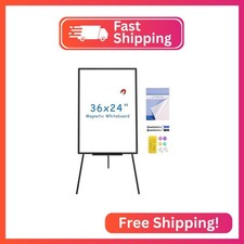 VIZ-PRO Magnetic Whiteboard Easel Black, 36"x24", Portable Dry Erase Board