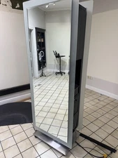 Hair Salon Double Sided LED Styling Station silver Salon Mirror Station 