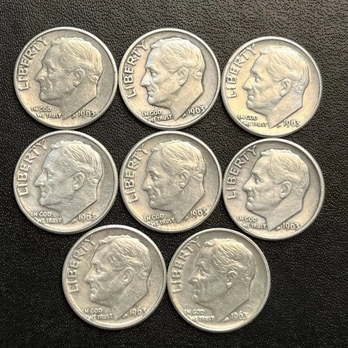 New Listing8 1963 SILVER ROOSEVELT DIMES USA UNITED STATES OF AMERICA MINT COIN COLLECTOR