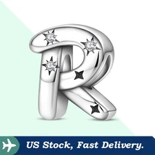 KUNSIR 925 Sterling Silver Letter R Charm For Bracelet Or Necklace Pendant Charm
