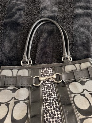Coach Black Gray Hamptons Tote Bag / Satchel Top Handle Double