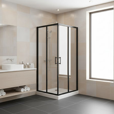 Corner Entry Sliding Shower Enclosure 6mm Toughened Glass Black 700 760 800 900