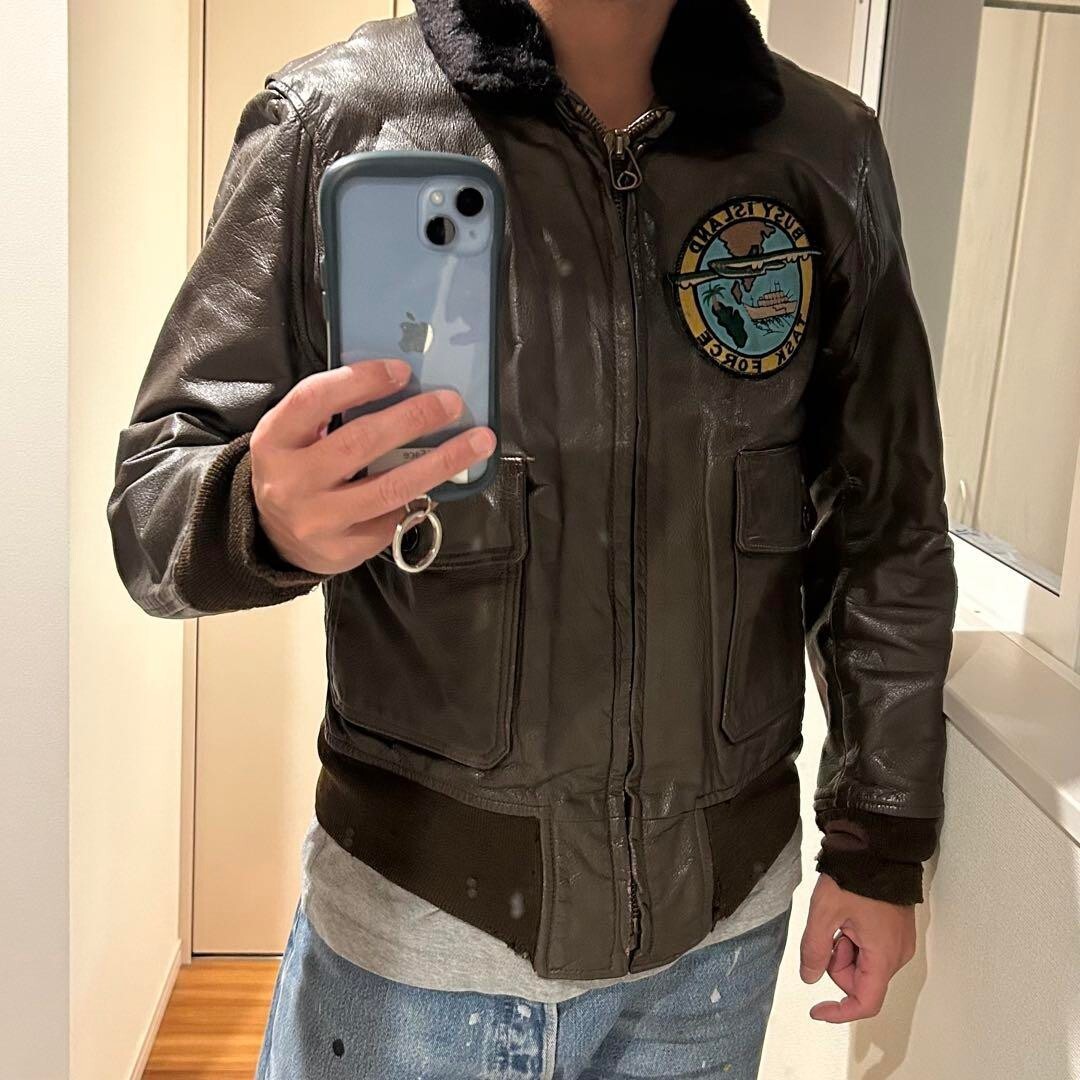 60s US Navy G-1 Flight Jacket, Leather, Vintage, Brown, Size
