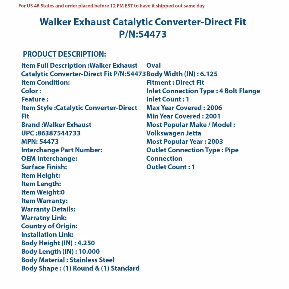 Walker Exhaust Catalytic Converter-Direct Fit 54473 - Image 4 of 4