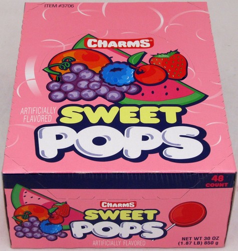 Charms Sweet Pops Suckers 48 Count Box Candy Flat Pop Lollipops Bulk Candies - Picture 2 of 9
