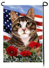 Patriotic Flowers Garden Flag - Brown and White Tuxedo Cat