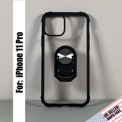 Case designed for iPhone 11 PRO: Clear w/ Black Frame | Magnetic Ring Kickstand