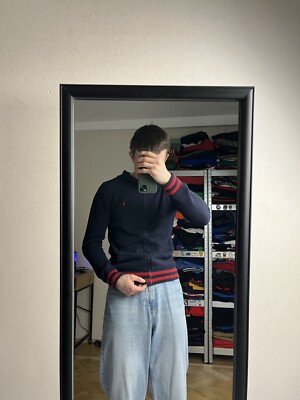 Polo Ralph Lauren Vintage Knit Zip Up Hoodie Pony Y2K Hype Size