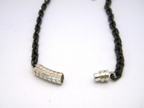 John Hardy 18" Mens Dot Silver Stainless Steel Link Necklace Magnetic Clasp NWT - Picture 5 of 5