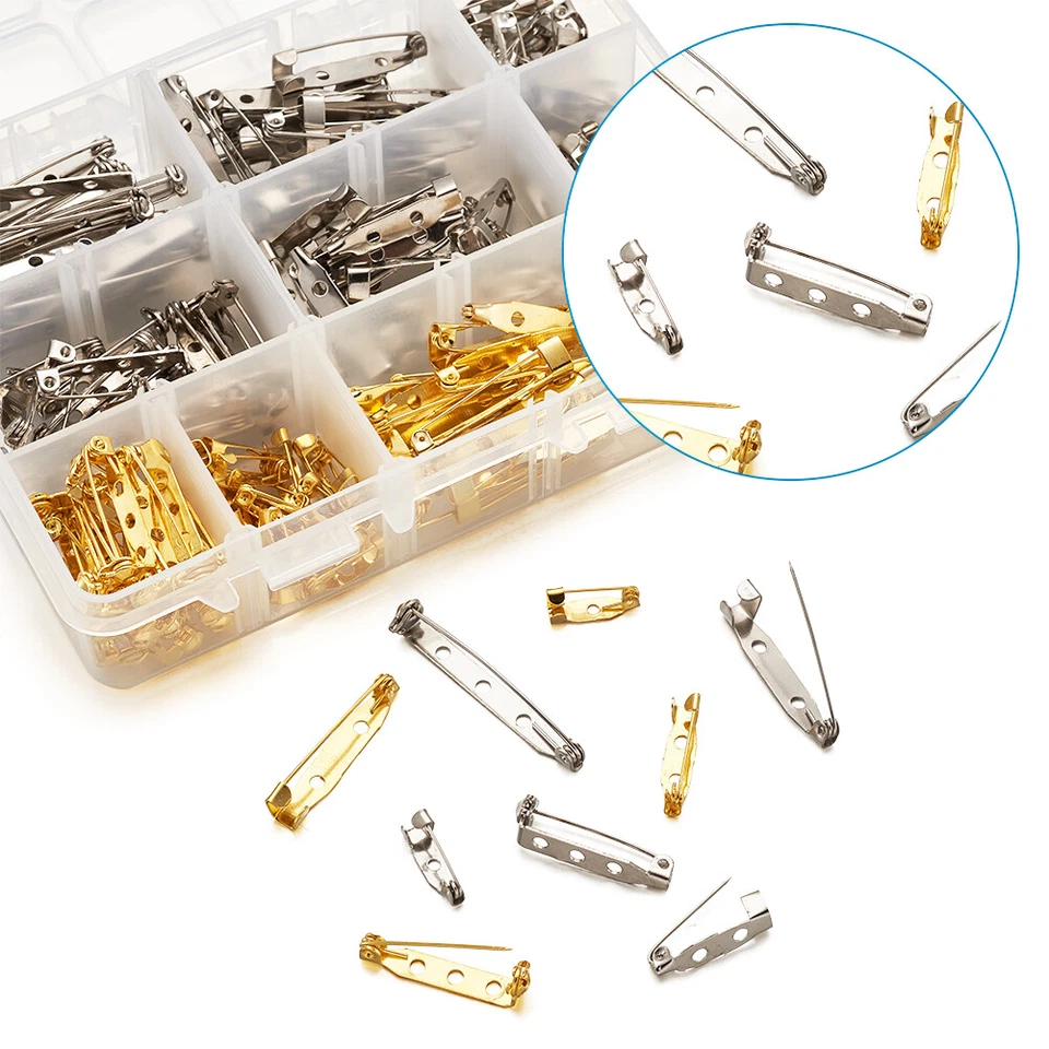 200pcs Iron Brooch Findings Bar Backs Glue-on Safety Pins Badge Fastener 15~38mm - Image 3 of 4