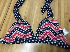 Catalina Size M (8-10) Padded Bikini Top Stars and Stripes Tied Halter