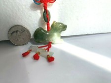 CHINESE AUTHENTIC JADE ZODIAC DOG LUCKY CHARM FOR BIRTHDAY NEW YEAR /KNOT/BAG