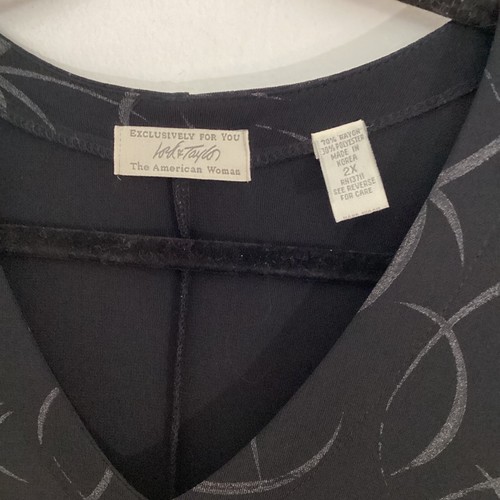 LORD & TAYLOR WOMAN PLUS 2X MAXI JERSEY KNIT DRESS FIT & FLAIR BLACK GRAY PRINT - Picture 6 of 7