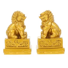 Cabilock 1 Pair Fu Foo Dog Guardian Lion Statue Vintage Lion Sculpture Adornm...