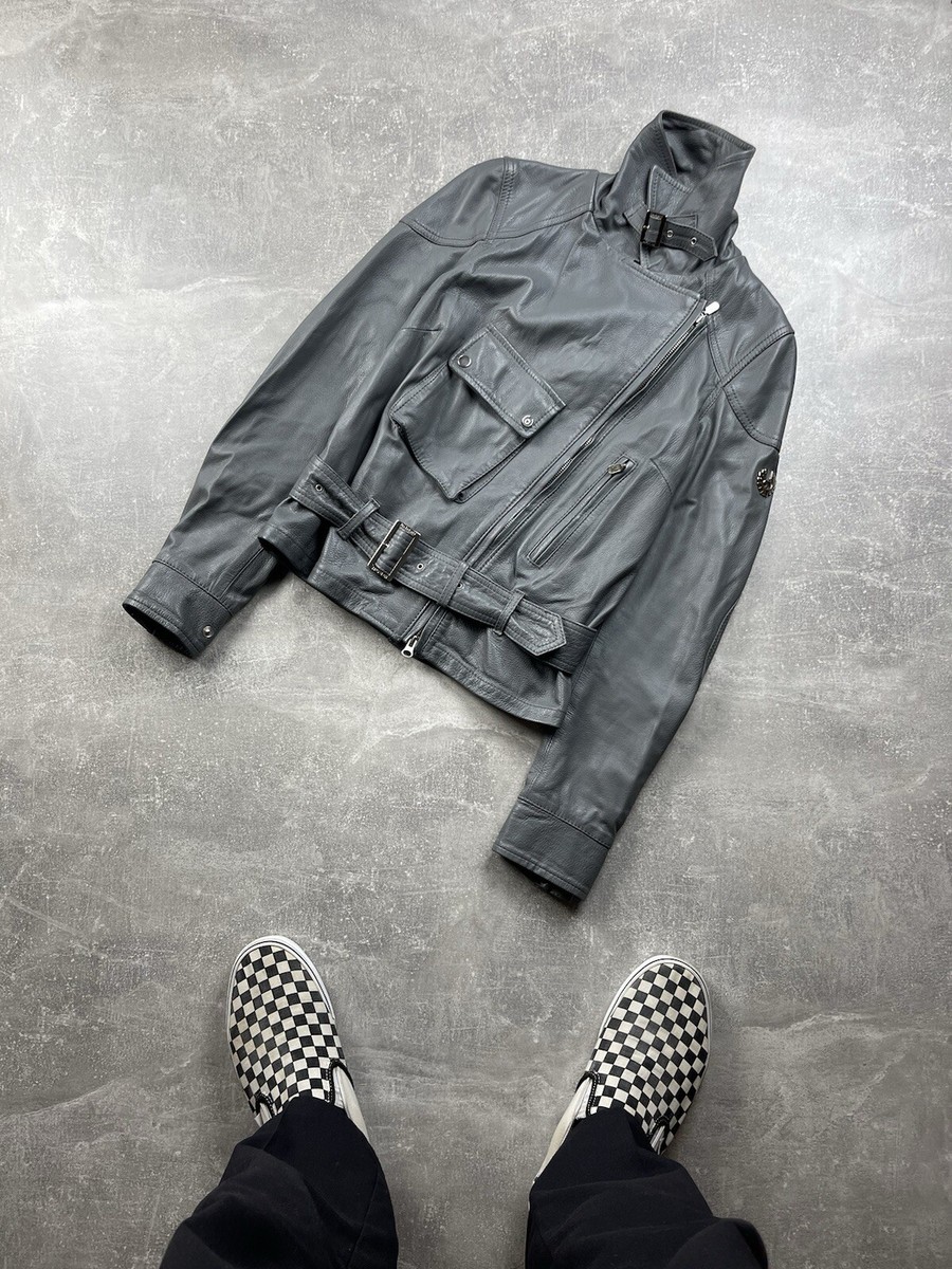 Belstaff Gold Label Ladies Biker Belted Gray Leather Jacket Sz 40