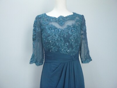 JJ's House Blue Lace Chiffon A-Line Mother of the Bride Dress Sz 8