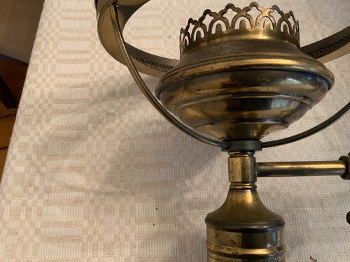 Antique brass 2 arms light fixture pendant chandelier bridge style no shades - Picture 13 of 20