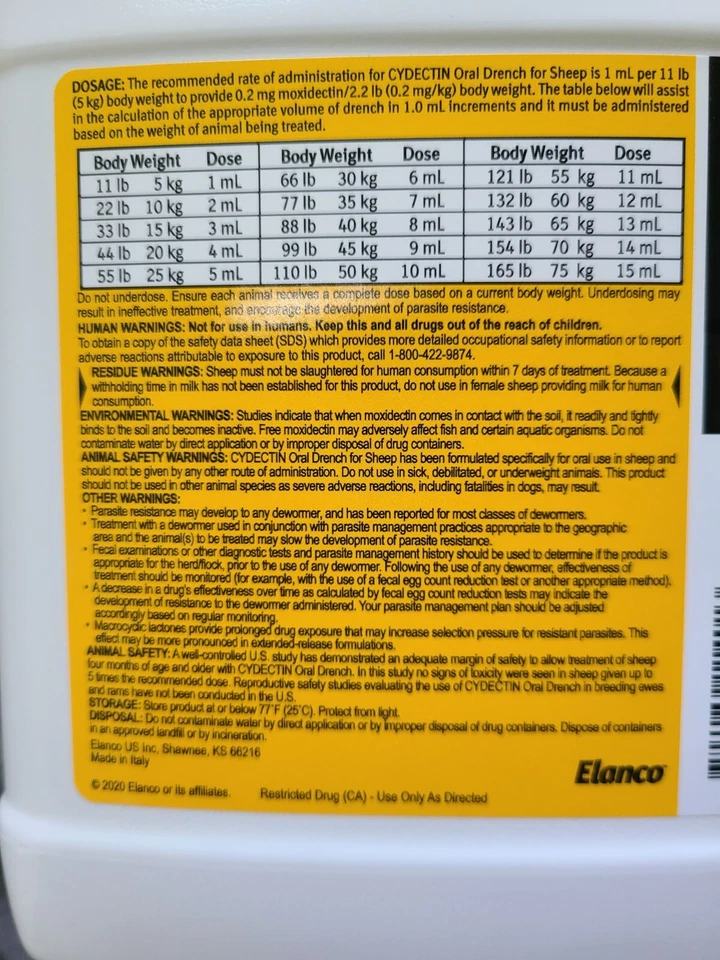 ELANCO Animal Health 22702540 Cidectina 0.1% Oral Drench ANTIPARASITARIO - 1L Foto 4 de 4