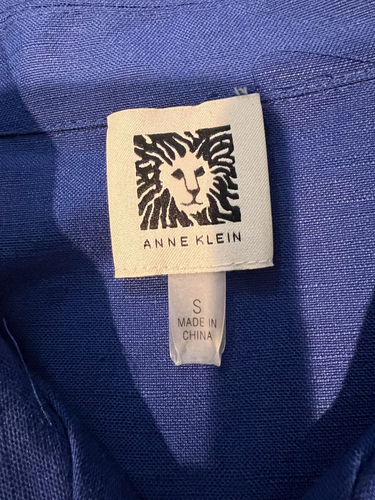 Women Linen Blend Top Blouse Shirt Royal Blue Small Button Down Anne Klein - Bild 5 von 6