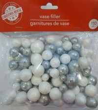 Christmas Vase Filler 110 GLITTER Styrofoam Balls Table Scatter ~ White Silver