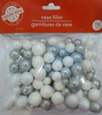 Christmas Vase Filler 110 GLITTER Styrofoam Balls Table Scatter ~ White Silver
