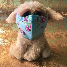 GIRL  S BLUE AND PINK FLORAL AND POLKA DOT WITH BEADING FACE MASK OSFM